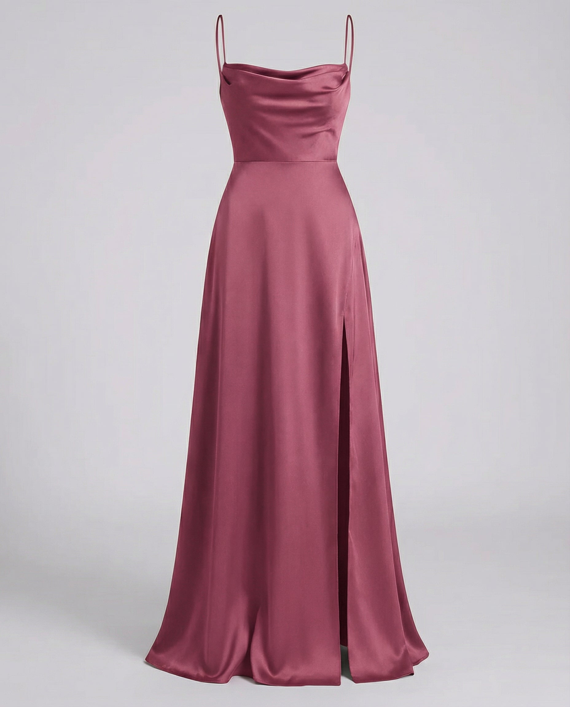 Women's Satin Maxi Dress Cowl Neck Spaghetti Strap Formal Evening Gown Slit - Victrafia