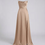 Women's Satin Maxi Dress Cowl Neck Spaghetti Strap Formal Evening Gown Slit - Victrafia