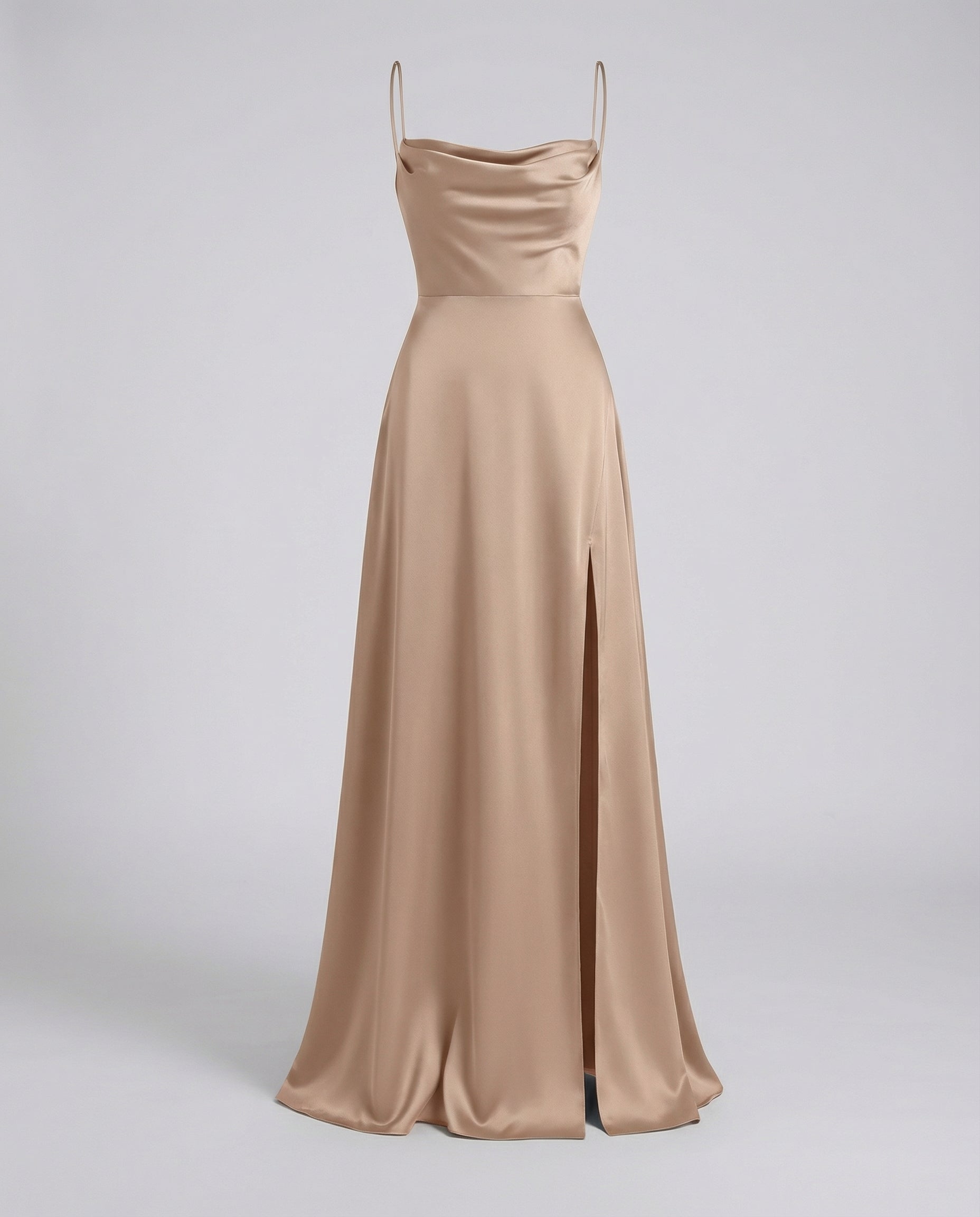 Women's Satin Maxi Dress Cowl Neck Spaghetti Strap Formal Evening Gown Slit - Victrafia