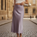 Women's Satin Midi Skirt High-Waisted Slip Skirt Wedding Guest Evening Office - Victrafia