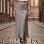 Women's Satin Midi Skirt High-Waisted Slip Skirt Wedding Guest Evening Office - Victrafia