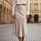 Women's Satin Midi Skirt High-Waisted Slip Skirt Wedding Guest Evening Office - Victrafia