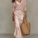 Women's Satin Slip Maxi Dress V-Neck Formal Evening Wedding Guest - Victrafia