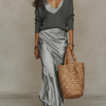 Women's Satin Slip Maxi Dress V-Neck Formal Evening Wedding Guest - Victrafia
