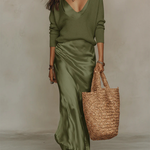 Women's Satin Slip Maxi Dress V-Neck Formal Evening Wedding Guest - Victrafia