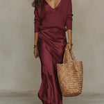 Women's Satin Slip Maxi Dress V-Neck Formal Evening Wedding Guest - Victrafia
