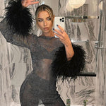 Women's Sequin Shimmer Mini Dress Long Sleeve Feather Cuff Cocktail Party Night Out - Victrafia