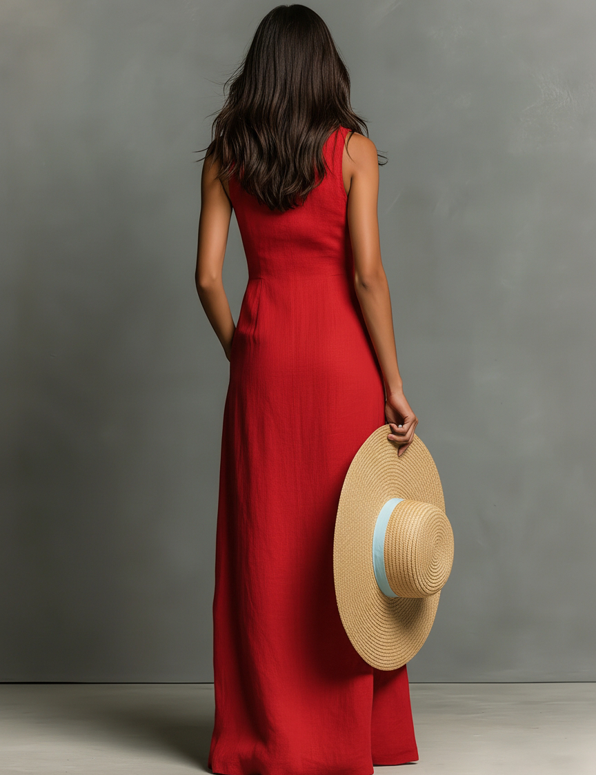 Women's Sleeveless Maxi Shirt Dress Collared Button-Down Summer Vacation Casual - Victrafia