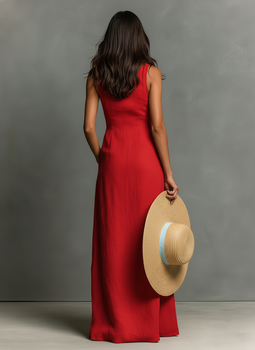 Women's Sleeveless Maxi Shirt Dress Collared Button-Down Summer Vacation Casual - Victrafia