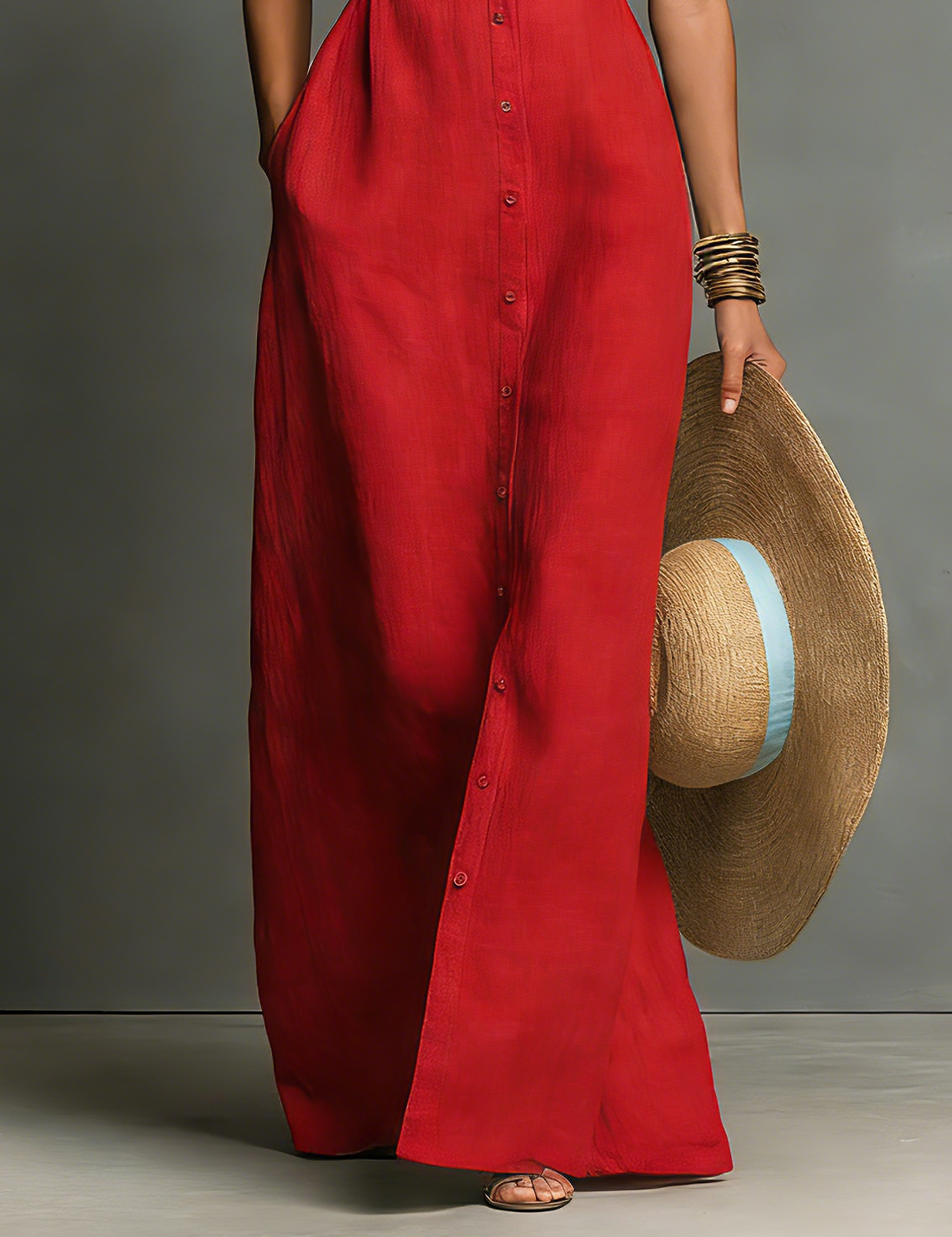 Women's Sleeveless Maxi Shirt Dress Collared Button-Down Summer Vacation Casual - Victrafia