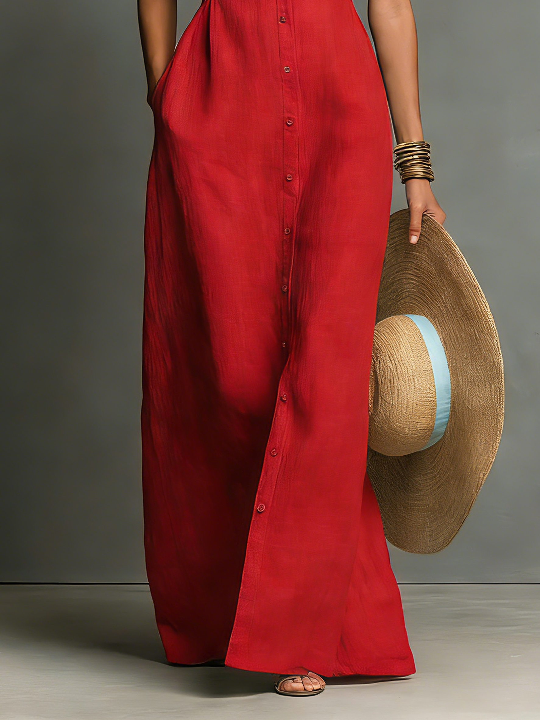 Women's Sleeveless Maxi Shirt Dress Collared Button-Down Summer Vacation Casual - Victrafia