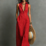 Women's Sleeveless Maxi Shirt Dress Collared Button-Down Summer Vacation Casual - Victrafia