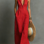 Women's Sleeveless Maxi Shirt Dress Collared Button-Down Summer Vacation Casual - Victrafia