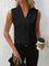 Women's Sleeveless Pleated V-Neck Blouse Office Workwear Casual Flowy Top - Victrafia