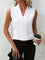 Women's Sleeveless Pleated V-Neck Blouse Office Workwear Casual Flowy Top - Victrafia