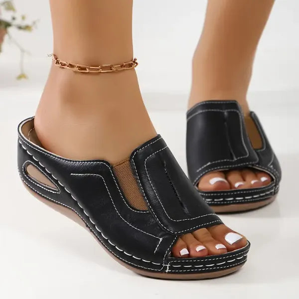 Women's Slip-On Wedge Slide Sandals Open Toe Cushioned Footbed Casual Summer - Victrafia