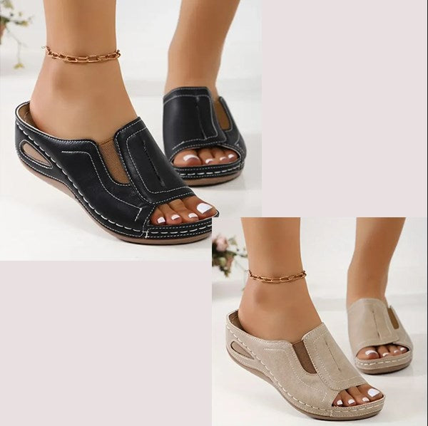 Women's Slip-On Wedge Slide Sandals Open Toe Cushioned Footbed Casual Summer - Victrafia