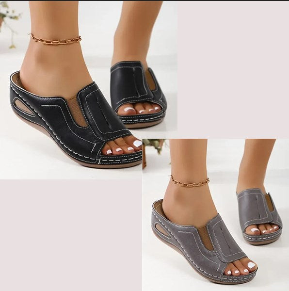 Women's Slip-On Wedge Slide Sandals Open Toe Cushioned Footbed Casual Summer - Victrafia