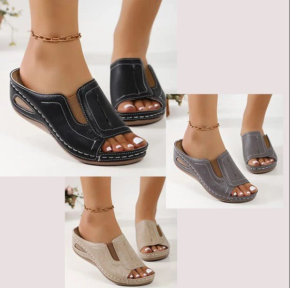 Women's Slip-On Wedge Slide Sandals Open Toe Cushioned Footbed Casual Summer - Victrafia