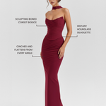 Women's Strapless Corset Maxi Dress Evening Formal Gown Mesh Ruched - Victrafia