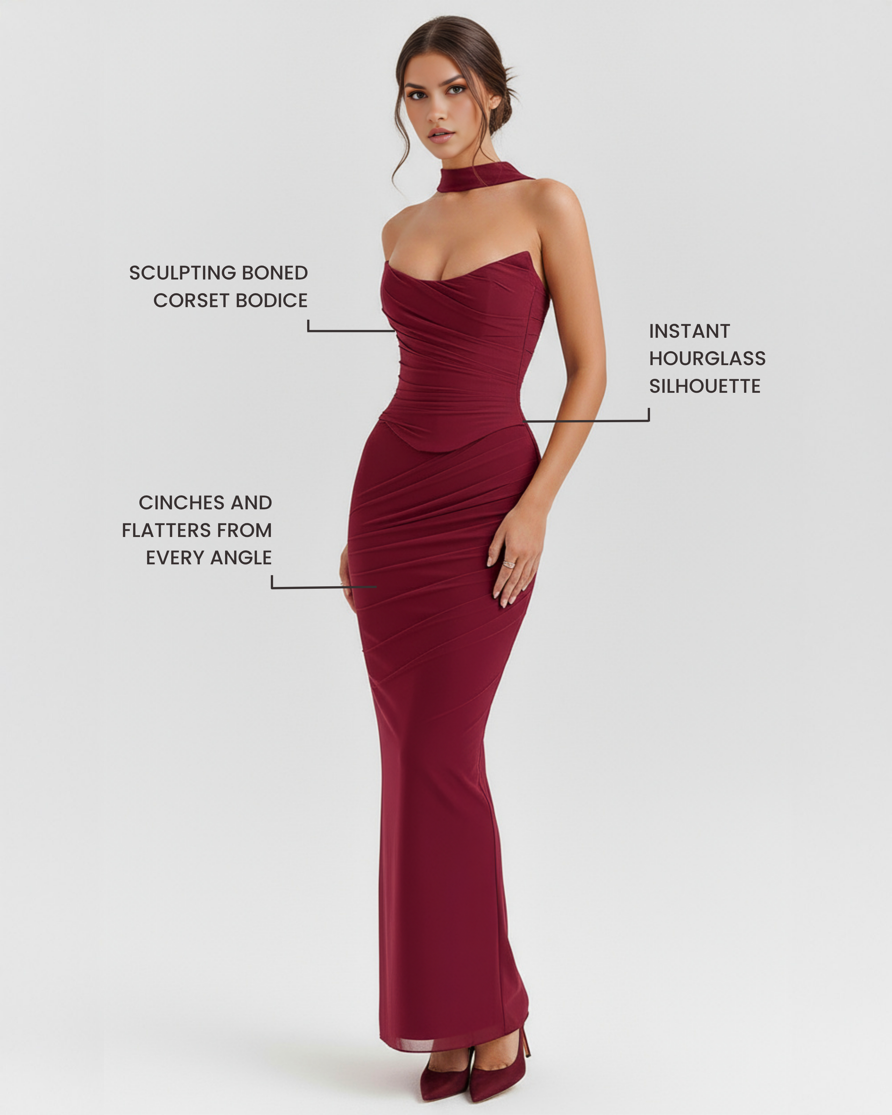 Women's Strapless Corset Maxi Dress Evening Formal Gown Mesh Ruched - Victrafia