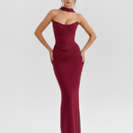 Women's Strapless Corset Maxi Dress Evening Formal Gown Mesh Ruched - Victrafia