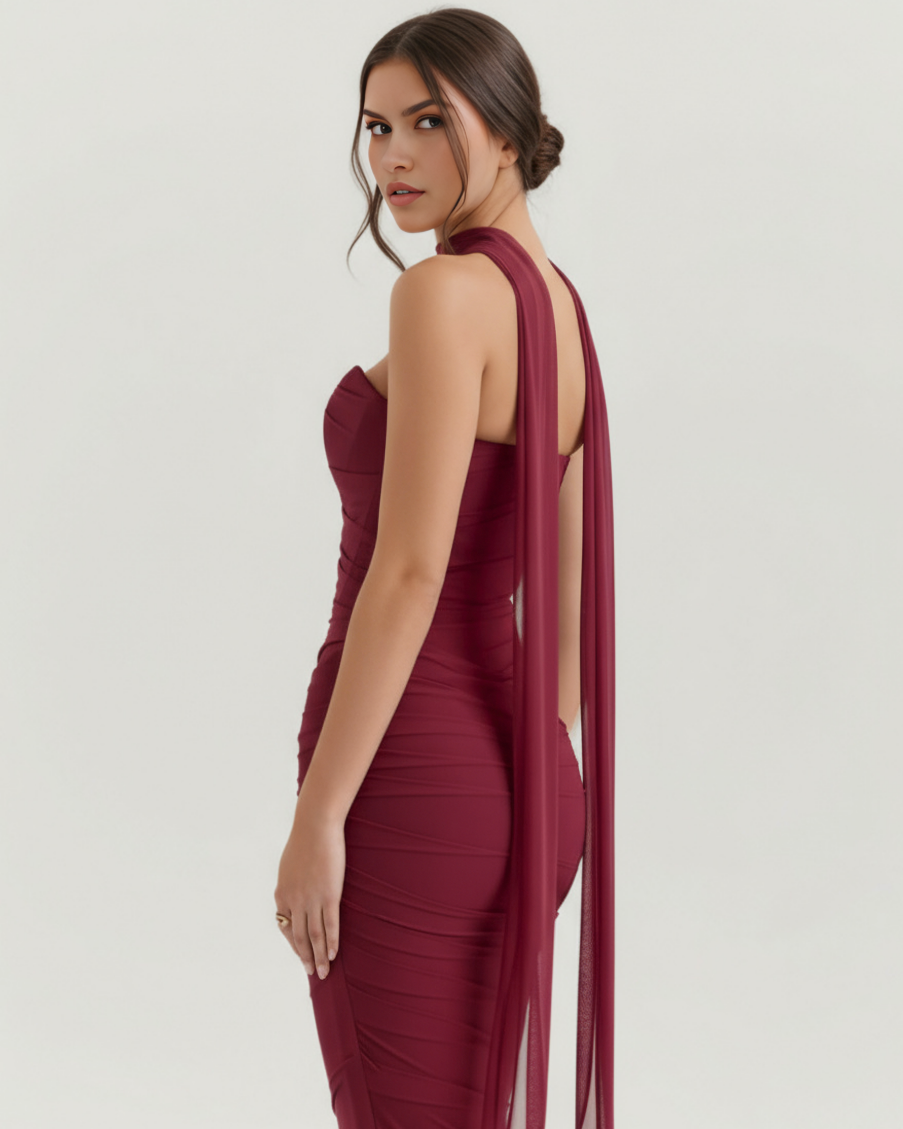 Women's Strapless Corset Maxi Dress Evening Formal Gown Mesh Ruched - Victrafia