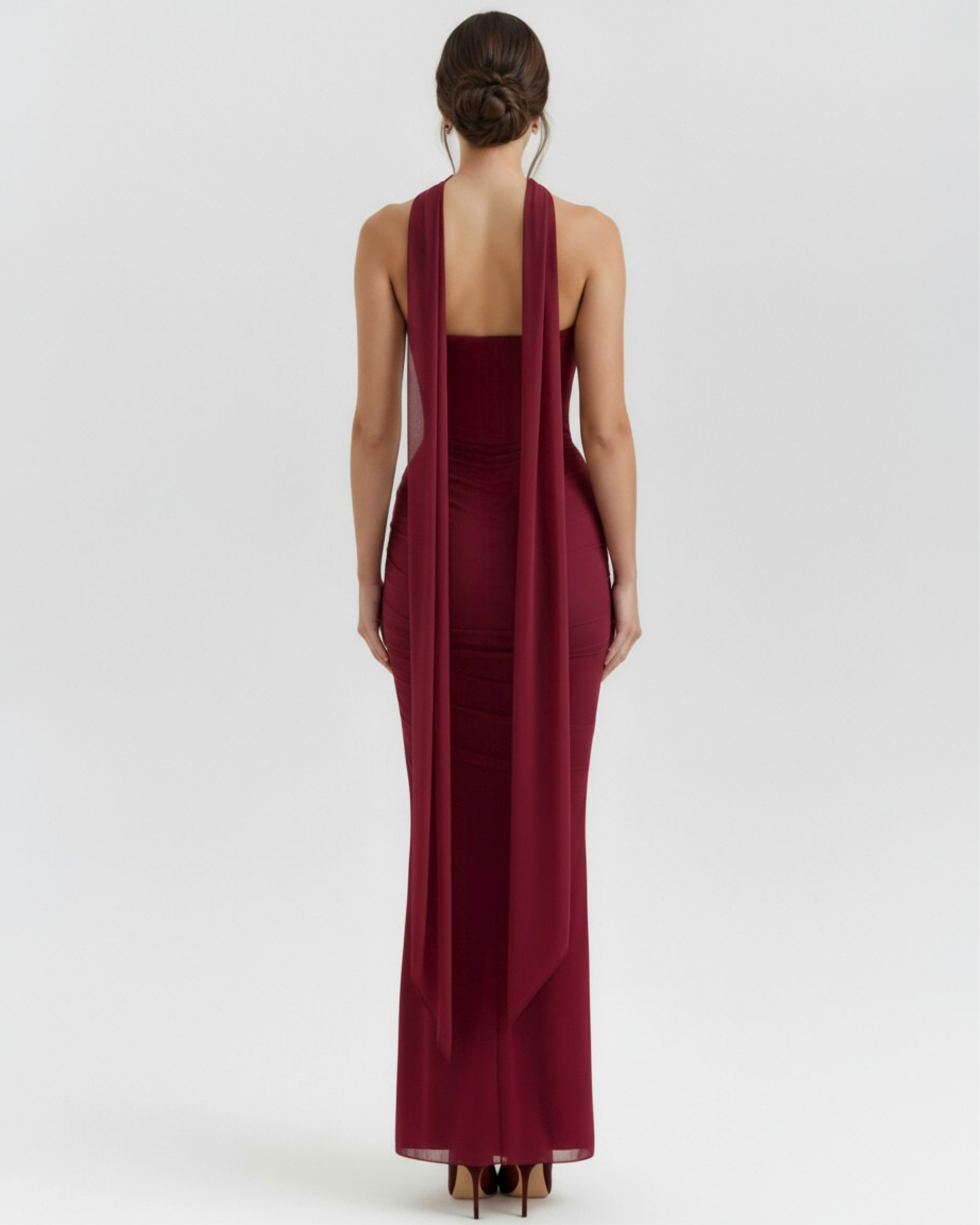 Women's Strapless Corset Maxi Dress Evening Formal Gown Mesh Ruched - Victrafia