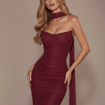 Women's Strapless Corset Maxi Dress Evening Formal Gown Mesh Ruched - Victrafia