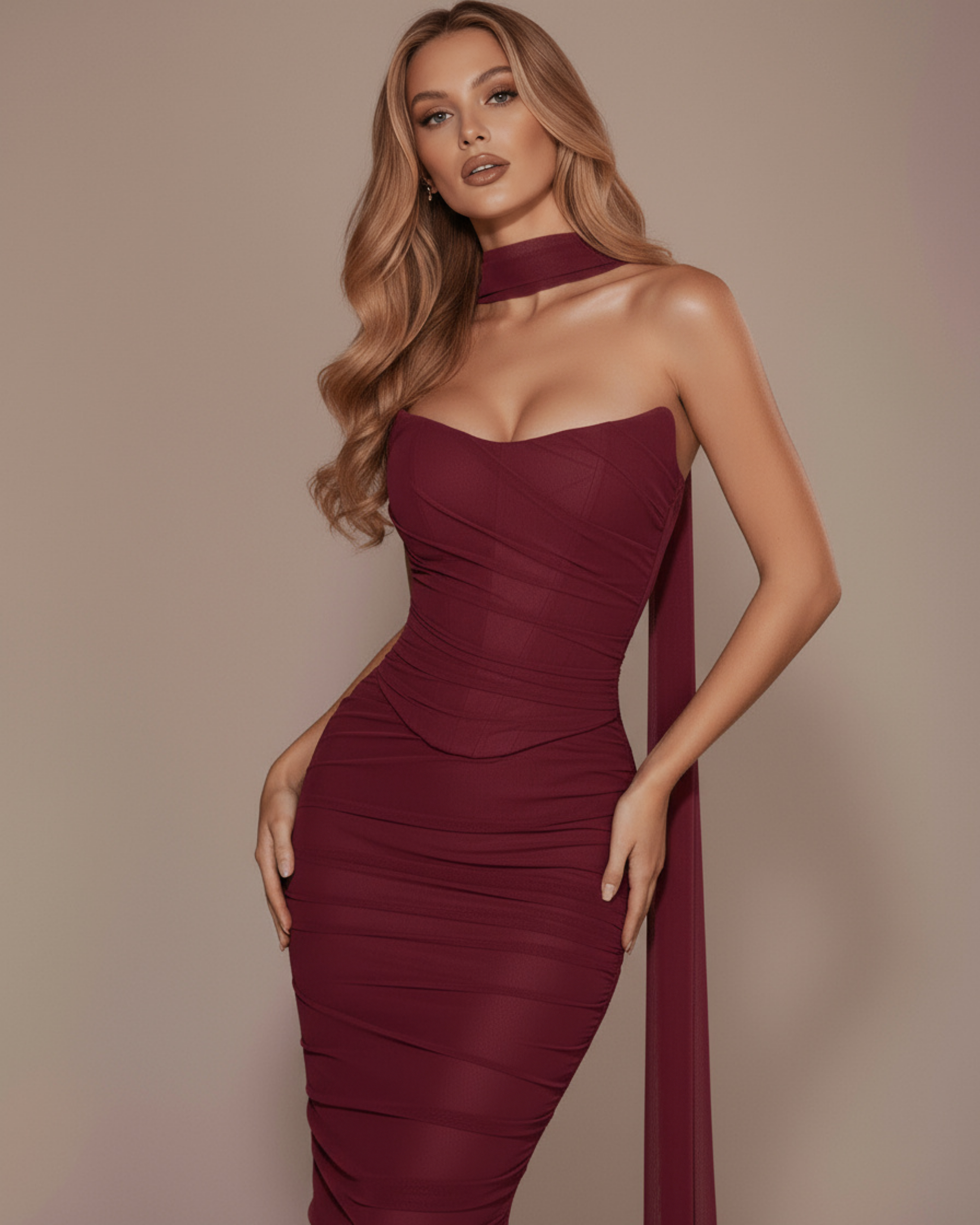 Women's Strapless Corset Maxi Dress Evening Formal Gown Mesh Ruched - Victrafia