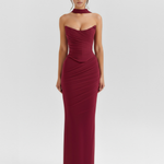 Women's Strapless Corset Maxi Dress Evening Formal Gown Mesh Ruched - Victrafia