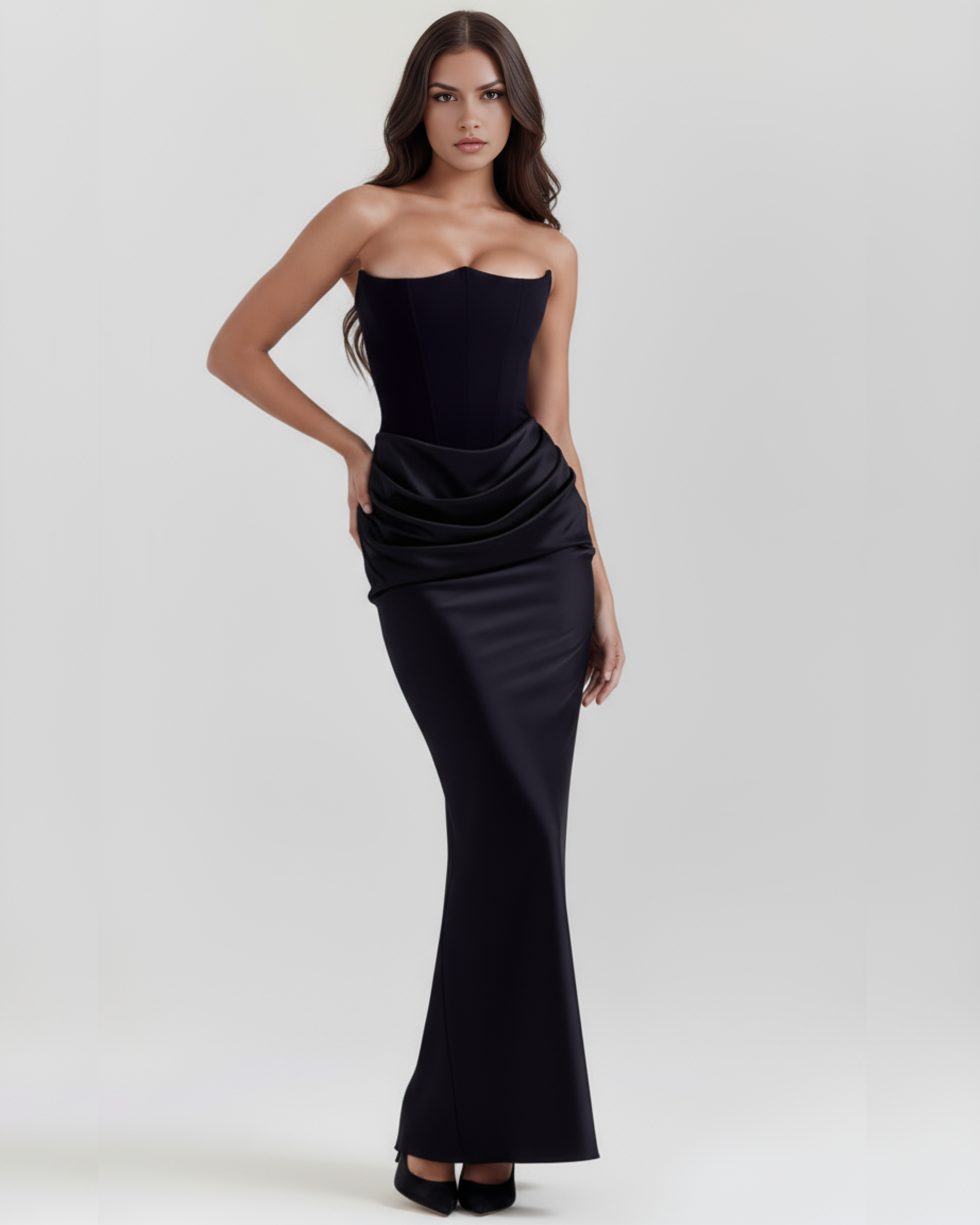 Women's Strapless Corset Maxi Dress Formal Evening Gown Wedding Guest - Victrafia