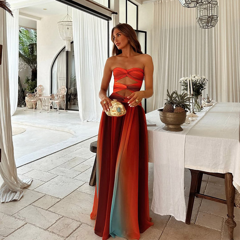 Women's Strapless Front Knot Maxi Dress Formal Evening Gown Wedding Guest Prom Gala - Victrafia