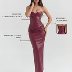 Women's Strapless Vegan Leather Midi Dress Formal Evening Cocktail Party - Victrafia
