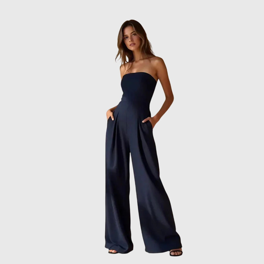Women's Strapless Wide-Leg Jumpsuit Formal Evening Party Flowing Pants Slim Fit - Victrafia