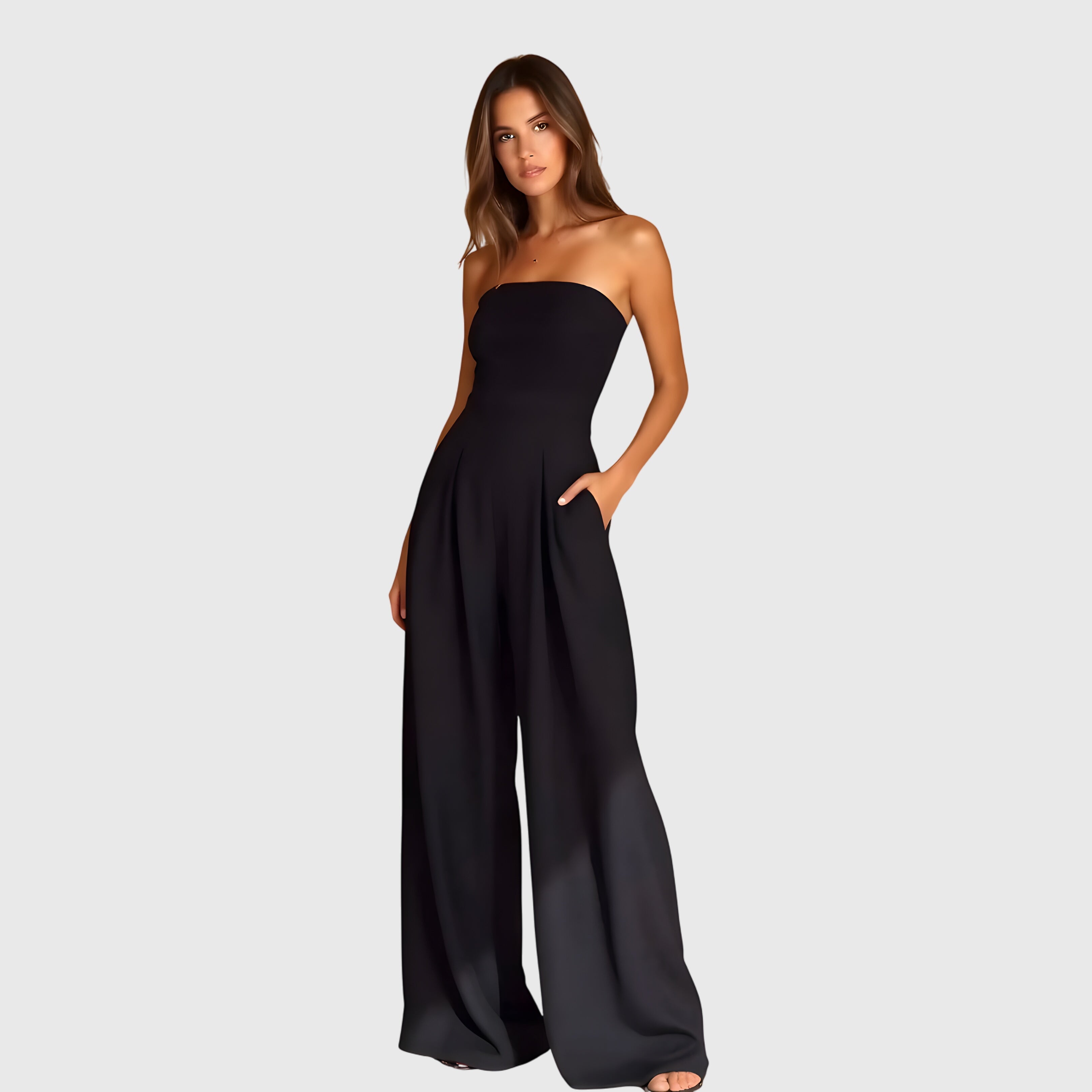 Women's Strapless Wide-Leg Jumpsuit Formal Evening Party Flowing Pants Slim Fit - Victrafia