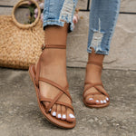 Women's Strappy Flat Sandals Crossover Ankle Strap Roman Style Summer Beach Vacation Casual Boho - Victrafia