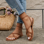 Women's Strappy Flat Sandals Crossover Ankle Strap Roman Style Summer Beach Vacation Casual Boho - Victrafia