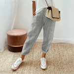 Women's Striped Elastic Waist Pants Drawstring Casual Summer Cropped - Victrafia