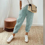 Women's Striped Elastic Waist Pants Drawstring Casual Summer Cropped - Victrafia