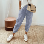 Women's Striped Elastic Waist Pants Drawstring Casual Summer Cropped - Victrafia