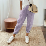 Women's Striped Elastic Waist Pants Drawstring Casual Summer Cropped - Victrafia