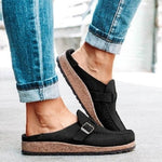 Women's Suede Clog Mules Slip-On Buckle Flat Casual Walking Shoes - Victrafia