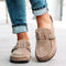 Women's Suede Clog Mules Slip-On Buckle Flat Casual Walking Shoes - Victrafia
