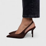 Women's Suede Slingback Heels Pointed Toe Stiletto Pumps Office Work - Victrafia