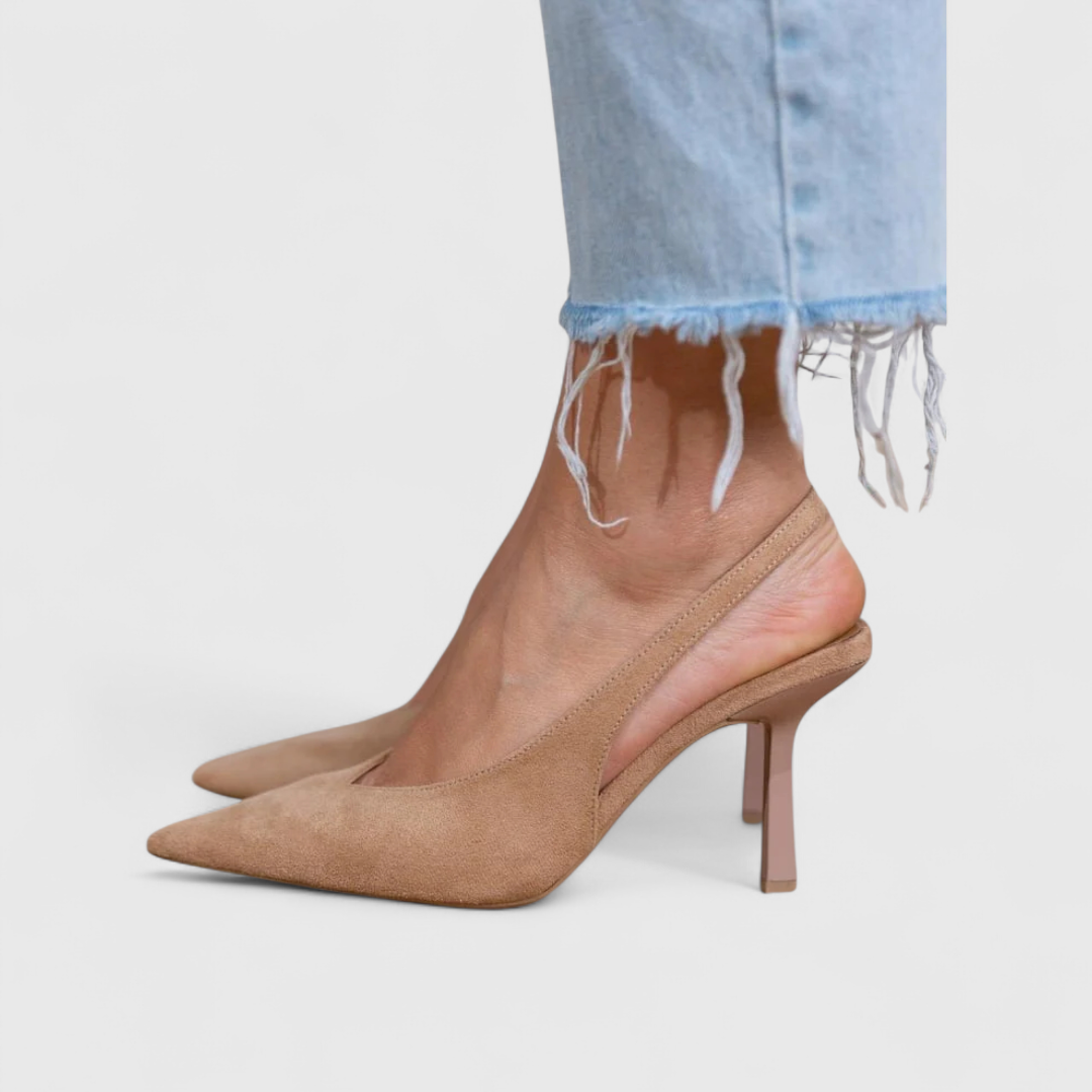 Women's Suede Slingback Heels Pointed Toe Stiletto Pumps Office Work - Victrafia