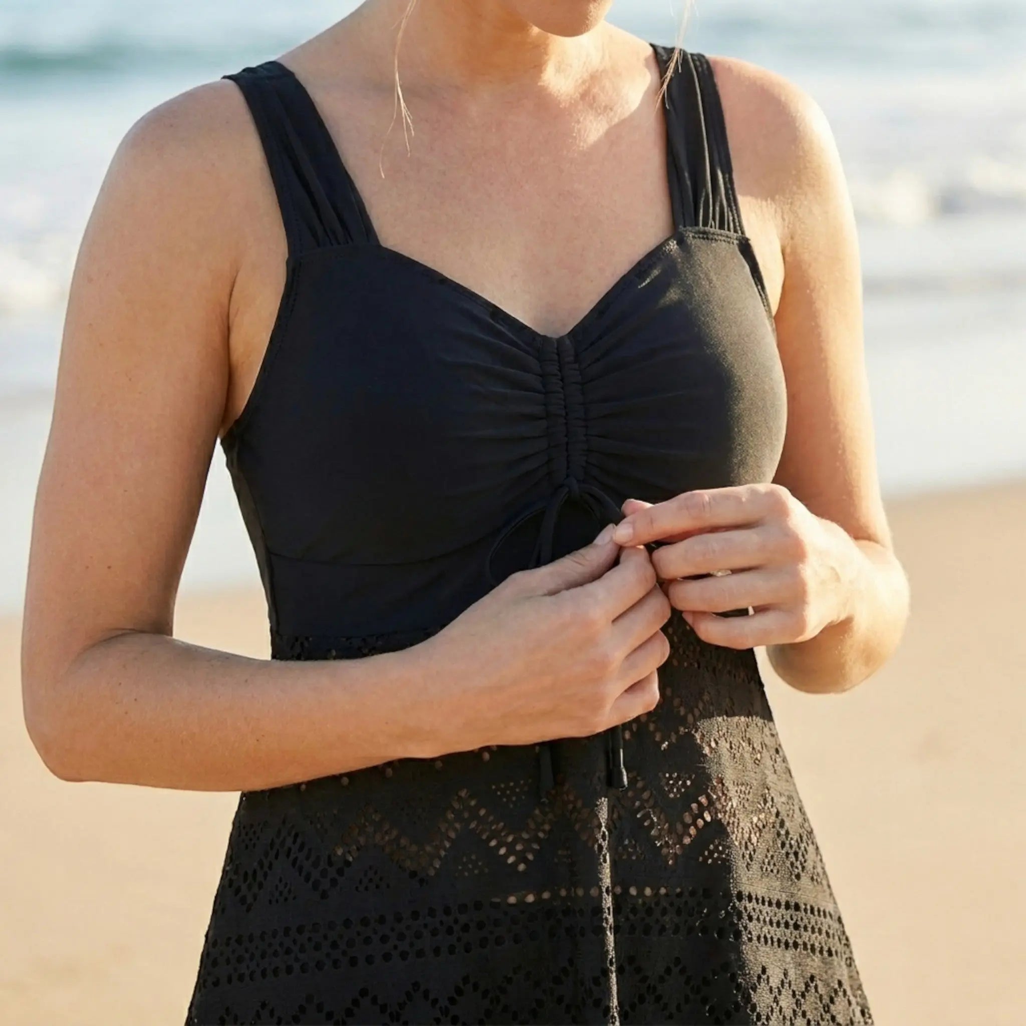 Women's Swim Dress One-Piece Swimsuit Ruched V-Neck Beach Vacation Cover-Up Style - Victrafia