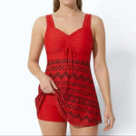 Women's Swim Dress One-Piece Swimsuit Ruched V-Neck Beach Vacation Cover-Up Style - Victrafia