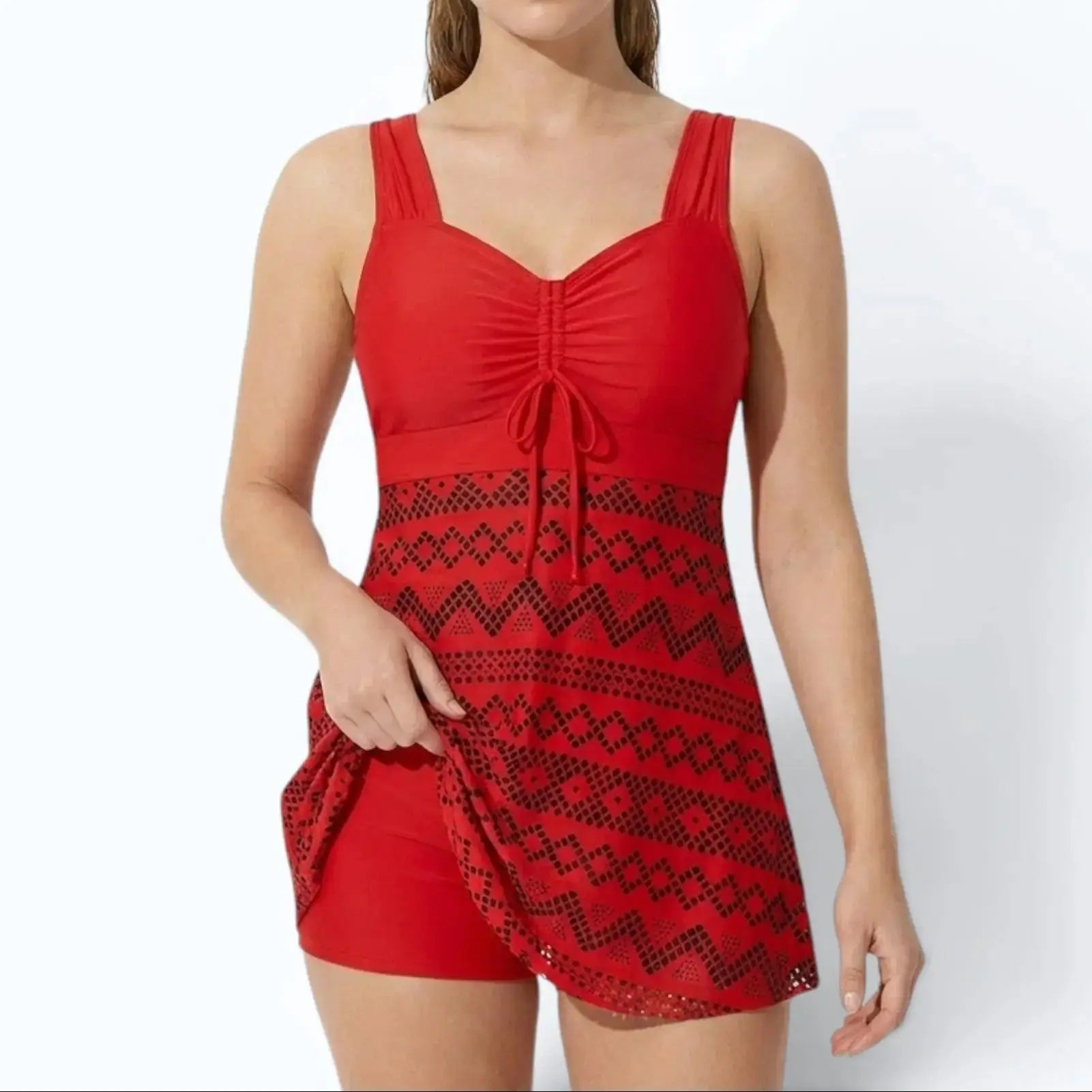 Women's Swim Dress One-Piece Swimsuit Ruched V-Neck Beach Vacation Cover-Up Style - Victrafia