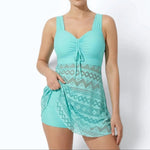 Women's Swim Dress One-Piece Swimsuit Ruched V-Neck Beach Vacation Cover-Up Style - Victrafia